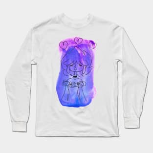 Purple Watercolor Girl with Three Hearts Long Sleeve T-Shirt